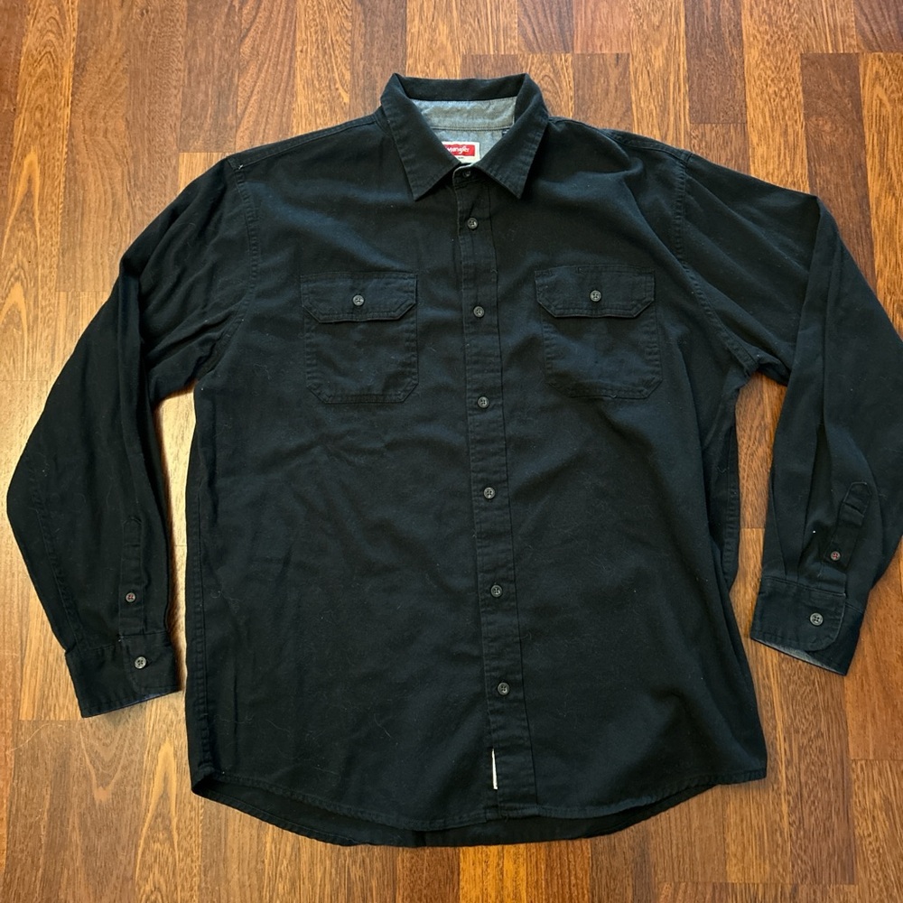 Wrangler Black Button Down Retro Western Cowboy Shirt Size Large BrushPopper